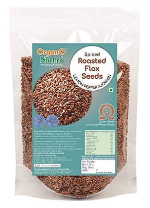 OrganoNutri Roasted Flax Seeds | Spiced - Lemon Pepper Ajowain | Alsi for Eating | Premium Roast