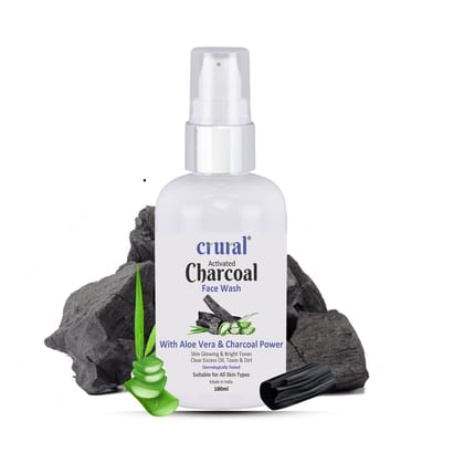 CRURAL Activated Charcoal Face Wash with Charcoal Powder Extract and Aloe Vera for Removes Anti- Pollutants and Dirt | For Oily Skin Men and Women - 100ml Face Wash