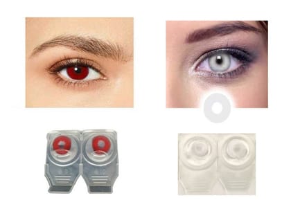 MD RED AND WHITE SPARKLE 2 PAIR MONTHLY CRAZY CONTACT LENS/HORROR LENS WITH CASE AND 80 ML SOLUTION (PACK OF 2 PAIR)