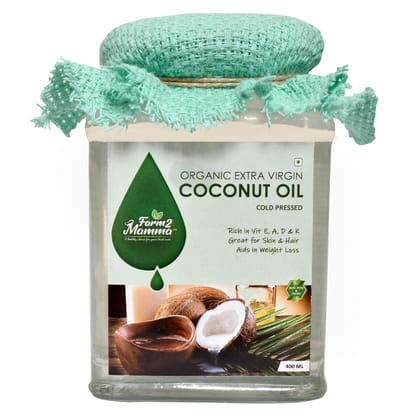 Farm2Mamma Organic Extra Virgin Cold Pressed Coconut Oil 400 ml, For Skin, Hair, Oral Care & Cooking