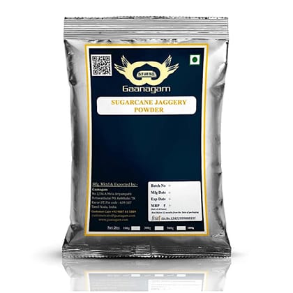 Gaanagam Sugarcane Jaggery Powder is raw unrefined sugar produced from sugarcane juice, with antioxidants and minerals like zinc and selenium, which help prevent free radicals, with 1 Year Shelf Life (1 kg)