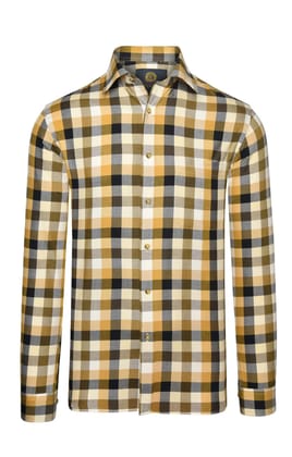 Men Checkered Cotton Blend Straight Shirt  (Beige)