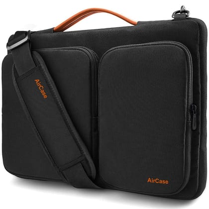 AirCase Office Messenger Sling Bag fits upto 14.1" Laptop/Macbook, Detachable Shoulder Strap, Waterproof, Shockproof, Carry Handle with Spacious Pockets, For Men & Women, Black