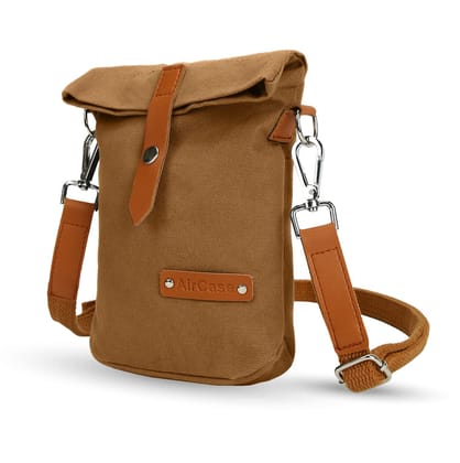 AirCase Minimalist Canvas Sling Crossbody Bag for Men & Women, Side Handbag to Carry Phone/Wallet/Keys, Adjustable Shoulder Strap Purse, Easy to Clean, Mustard- 6 Month Warranty