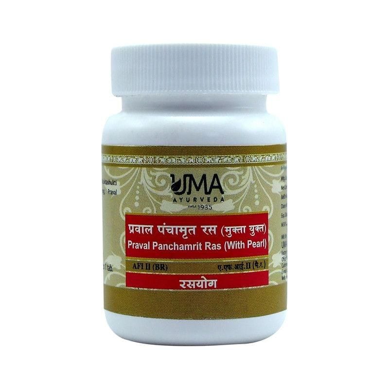 Uma Ayurveda Praval Panchamrit Ras Ayurvedic Tablets With Pearl Helpful in Renal Health and Digestive Health (80 Tabs)