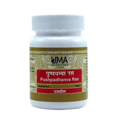 Uma Ayurveda Pushpadhanva Rasa 40 Tabs Useful in General Wellness Male Disorder, Sexual Health, Infertility