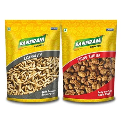 BANSI RAM Namkeen Ratlami Sev and Shing Bhujia (400 g Each, 800 gm in Total)