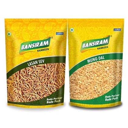 Bansiram Namkeen Lahsun Sev (400 g) & Mung Dal (350 g Each)