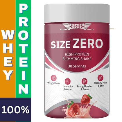 SOS Nutrition Size Zero High Protein Shake, Whey Protein Powder with Ayuveda Herbs for Weight Management, Multivitamins for Glowing Skin, Healthy Hair, Strong Bones (Strawberry, 30 Servings)