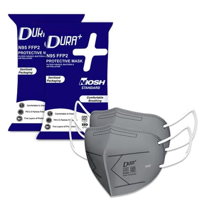 DURAPLUS Unisex NIOSH Ear loop Style N95 FFP2 (Pack of 7) Medical Reusable Protective Face Mask, 5 Layer Filtration with 2 Meltblown Layers, DRDO ISI Certified, BFE 99%, PFE 95% (Grey)