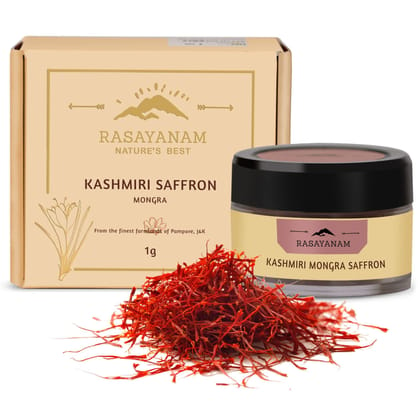 Rasayanam Pure Kashmiri Mongra Saffron/ Kesar | Tested Grade A as per ISO 3632 | From the finest farmland of Pampore, J&K