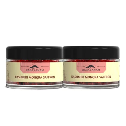 Rasayanam Pure Kashmiri Mongra Saffron/Kesar/Kumkuma Puvvu | Tested Grade A as per ISO 3632 | From the finest farmland of Pampore, J&K - PACK OF 2