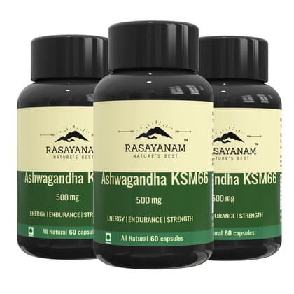Rasayanam Ashwagandha KSM-66 (500 mg) PACK OF 3 | Extra Strength Natural Formulation | Support strength & energy | Withania Somnifera Extract