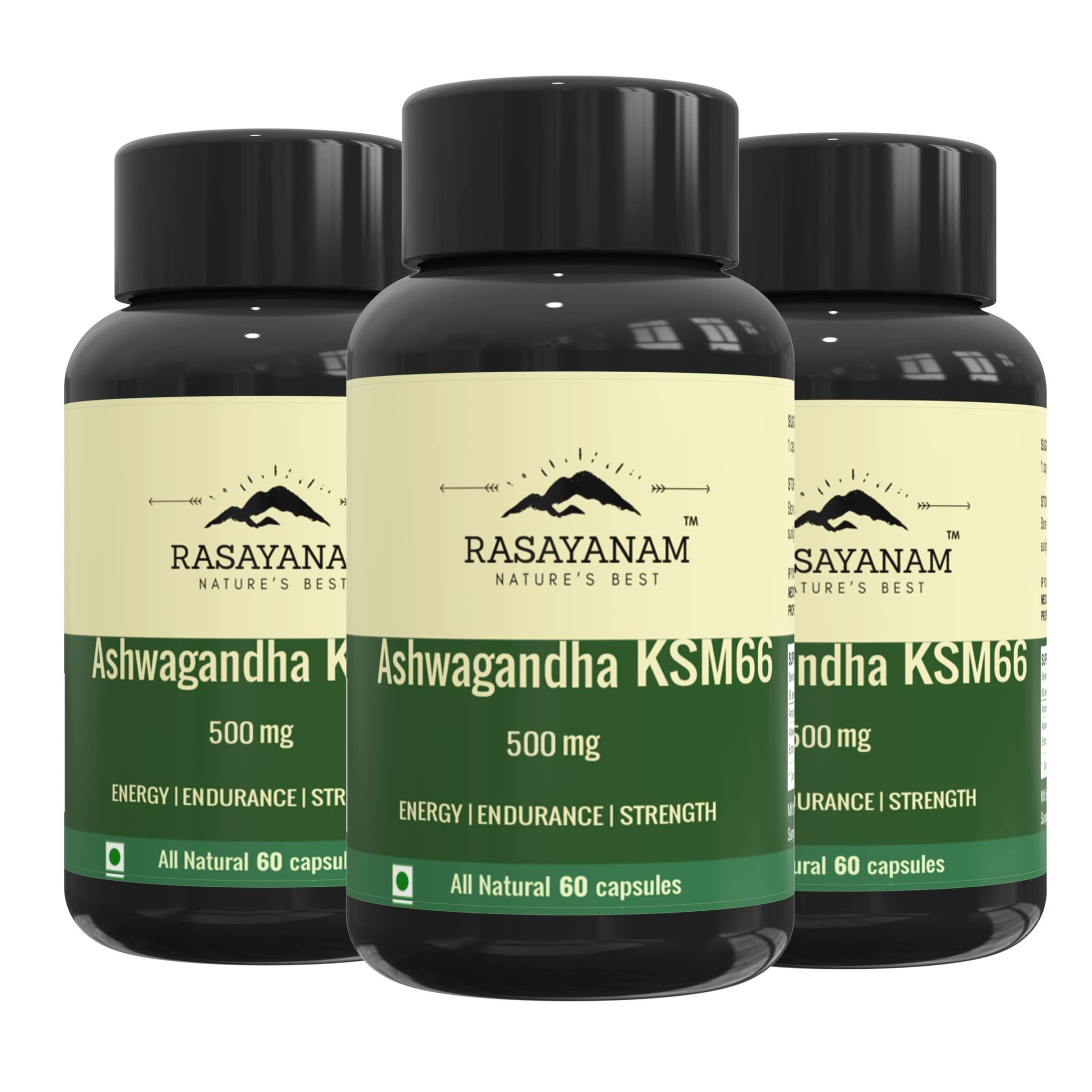 Rasayanam Ashwagandha KSM-66 (500 mg) PACK OF 3 | Extra Strength Natural Formulation | Support strength & energy | Withania Somnifera Extract