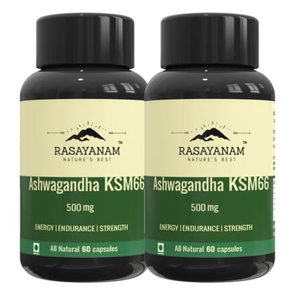 Rasayanam Ashwagandha KSM-66 (500 mg) PACK OF 2 | Extra Strength Natural Formulation | Support strength & energy | Withania Somnifera Extract