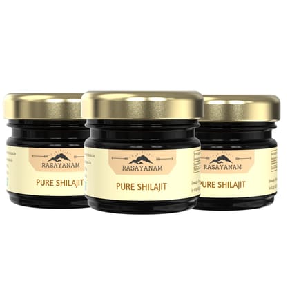 Rasayanam Pure Himalayan Shilajit/Shilajeet Resin | From Gilgit Mountains | Tested for Safety - (Pack of 3; 20g each)