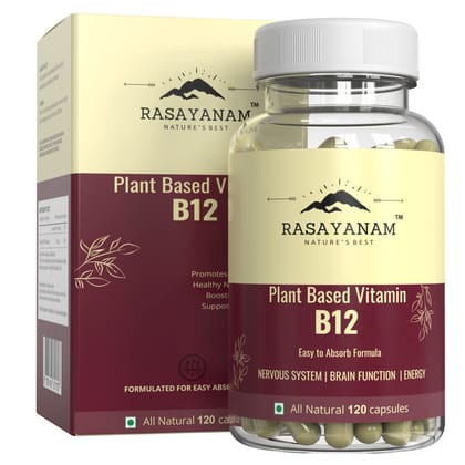 Rasayanam Plant Based Vitamin B12 supplement for Men & Women | Organic Formulation for Vegetarians & Vegans to support Nervous System & Brain Function