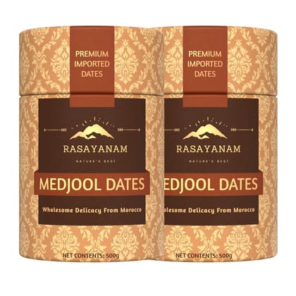 Rasayanam Medjool/Medjoul Dates (Khajoor) Pack of 2 (1kg) | Grade A | Imported product from Morocco