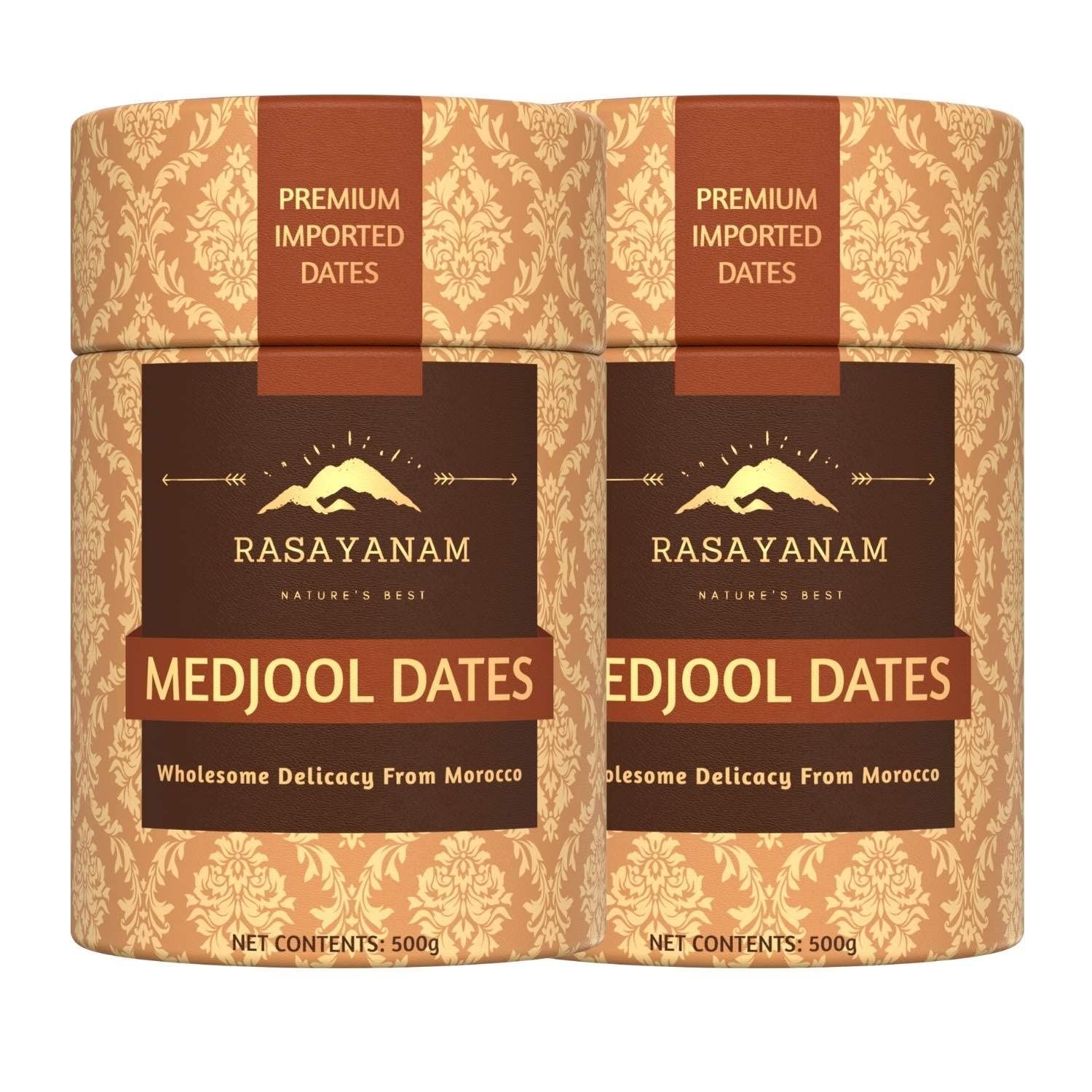 Rasayanam Medjool/Medjoul Dates (Khajoor) Pack of 2 (1kg) | Grade A | Imported product from Morocco