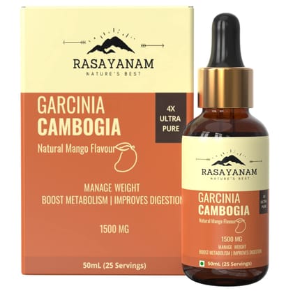 Rasayanam Garcinia Cambogia 1500mg (50 ml mango flavor) | Advance Keto weight loss & fat burn supplement for men & women | Stronger Than Pills & Capsules (80% HCA) | 4X Concentrated Liquid formulation