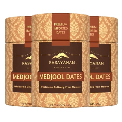 Rasayanam Medjool/Medjoul Dates (Khajoor) Pack of 3 (1.5 kg) | Grade A | Imported product from Morocco