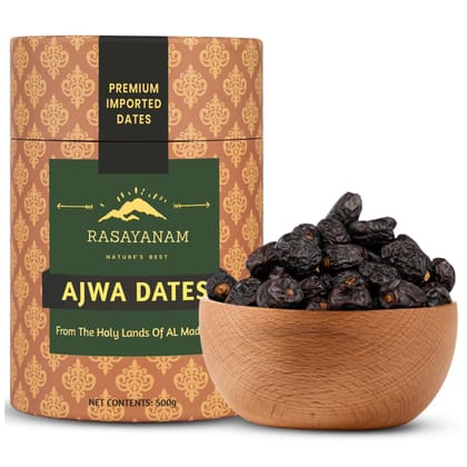 Rasayanam Madina Original Ajwa Dates khajoor (500 gms) | From the finest farms of Mecca | Fresh & Authentic dry fruits