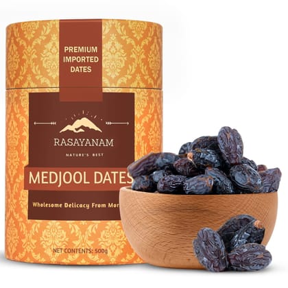 Rasayanam Medjool/Medjoul Dates (Khajoor) 500gm | Grade A | Imported dry fruits from Morocco