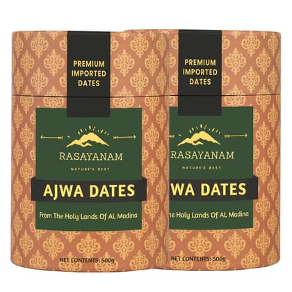 Rasayanam Al Madina Ajwa Dates khajoor (500 gms) PACK OF 2 | From the finest farms of Mecca | Pure & Fresh