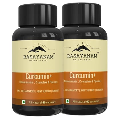 Rasayanam Curcumin+ 1500mg PACK OF 2 | Extra Pure Nano Curcumin capsules with Bioperine | Turmeric & Black pepper extract | Joint Support Supplement for men & women
