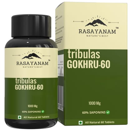 Rasayanam Tribulas Gokhru-60 Gokshura Tablets 1000mg | Ultra High Concentrated 60% Saponins | Improves Vigour | Tribulus Terrestris | For both Men & Women