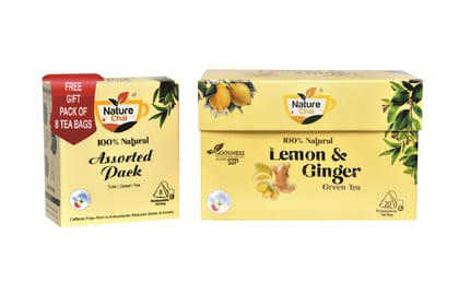 Nature Chai Lemon & Ginger  Green Tea (20 tea bags)+1FREE ASSORTED PACK(8 tea bags )