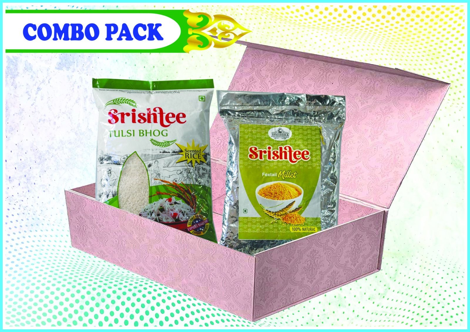 Srishtee Rice Combo Pack ( Foxtail millet Rice 1 KG + Tulshibhog Rice 1 KG)
