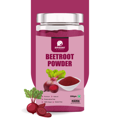 AmazerCare Beetroot Powder (Dehydrated) - Nitric Oxide Superfood For Eating & Drink, Jar Packing (200 gm), Immunity Booster, Full of Nutrients
