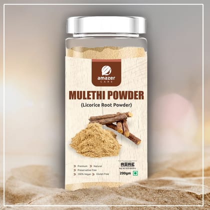 AmazerCare Mulethi Powder, Pure & Natural (Liquorice Root Powder) for Health & Immunity (200gm, Jar Packing) Yashimadhu | Glycyrrhiza glabra