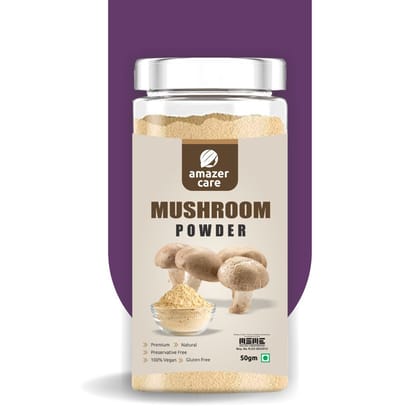 AmazerCare Mushroom Powder - Pure, Natural & Nourishing For Eating & Drink, Immunity Booster, Vegan Protein, Weight Management, Healthy Heart (50 gm, 1 Jar)