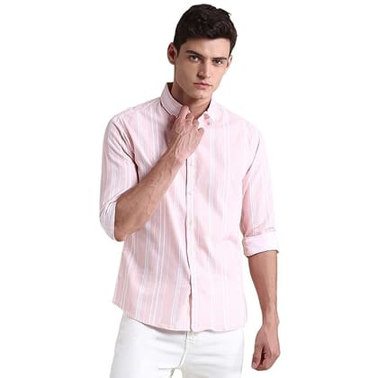 Men's White 100% Cotton Slim Fit Striped Semi Casual Shirt
