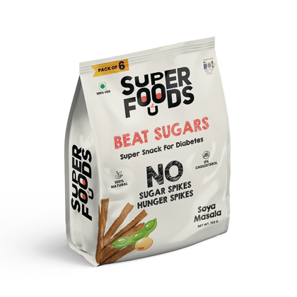 Super Snacks For Diabetics | No Sugar Spikes | Low GI |100% Natural | 0% Sugar | Protein Rich | Fiber Rich |Soy Masala| Pack Of 6 x 25g