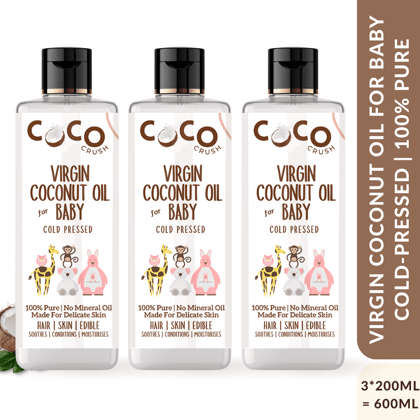 Coco Crush Virgin Coconut Oil for Baby Massage | Cold Pressed, Pure, Natural | Body, Hair | Pack of 3 - 200ml each