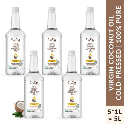 Coco Crush Cold-Pressed Virgin Coconut Oil, 100% Pure & Natural, Pack of 5 - 1000ml each
