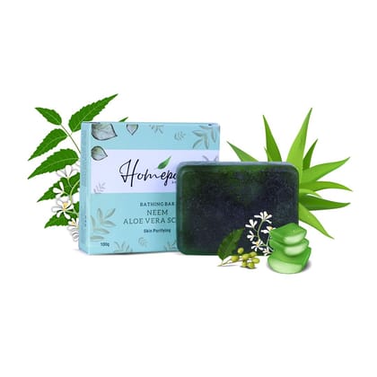 Homepour, Neem Aloe Vera Scrub Soap - Skin Purifying, 100g - Handmade Soap