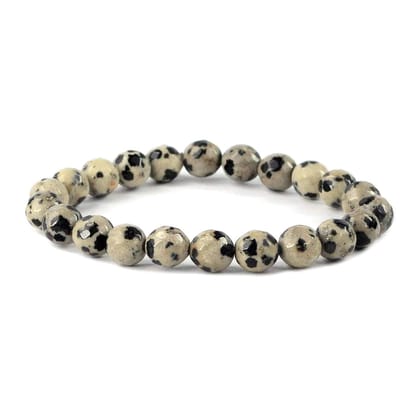 Ekdant Dalmatian Jasper Bracelet Natural Crystal Healing Bracelet Gemstone Jewellery Beaded Stone Bracelet for Men & Women, Bead Size 8 mm