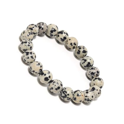 Ekdant Dalmatian Jasper Bracelet Natural Crystal Healing Bracelet Gemstone Jewellery Beaded Stone Bracelet for Men & Women, Bead Size 6 mm