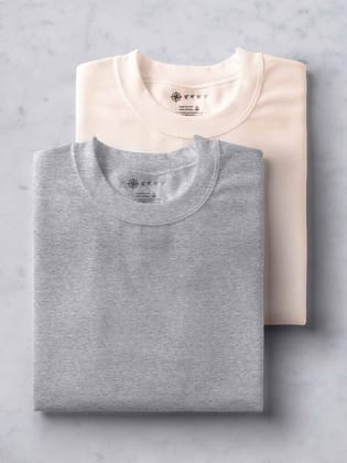 Muted Peach & light Grey Half Sleeve Round Neck Cotton Plain Regular Fit Pack of 2 combo T-Shirt for men by Ghumakkad