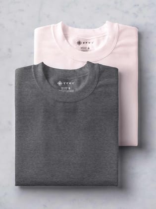 Soft Pink & Dark Grey Half Sleeve Round Neck Cotton Plain Regular Fit Pack of 2 combo T-Shirt for men by Ghumakkad