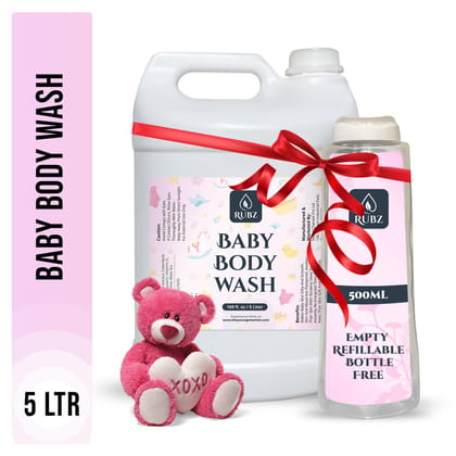 Rubz Baby Body Wash Refill Pack 5L | Liquid Soap | Shower Gel | with Refillable 500 ml Plastic Bottle | Best for Hotel, Spa, Salon, Joint Family | SLS Free | Paraben Free