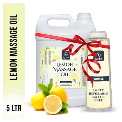 Rubz Lemon Massage Oil | Moisturizing & Nourishing Body Massage Oil for Men & Women | Best for Aromatherapy & Full Body Spa | 5 Litre