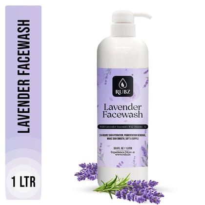 Rubz Lavender face wash | Enriched with Pure Lavender Extract | Purifying Face Wash for Men & Women | Suitable for All Skin Types | 1 Litre