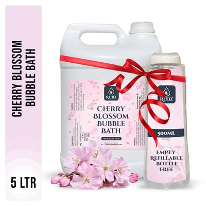 Rubz Cherry Blossom Bubble Bath for Bath Tub | With the Goodness of Cherry Blossom Extract | 100% Vegan and Paraben Free formula | Safe For Kids and Adults | 5 Litre