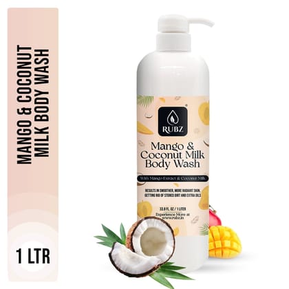 Rubz Mango & Coconut Milk Body wash | Enriched With Glycerin & Long Lasting Fragrance | Soap-Free Body Wash For Women And Men | Paraben Free | SLS Free | 1 Litre