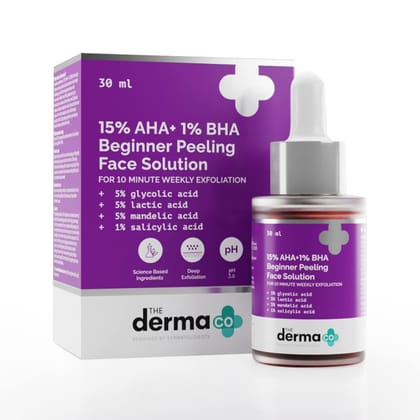 The Derma Co 15% AHA + 1% BHA Beginner Face Peeling Solution for 10-Minute Weekly Exfoliation - 30ml